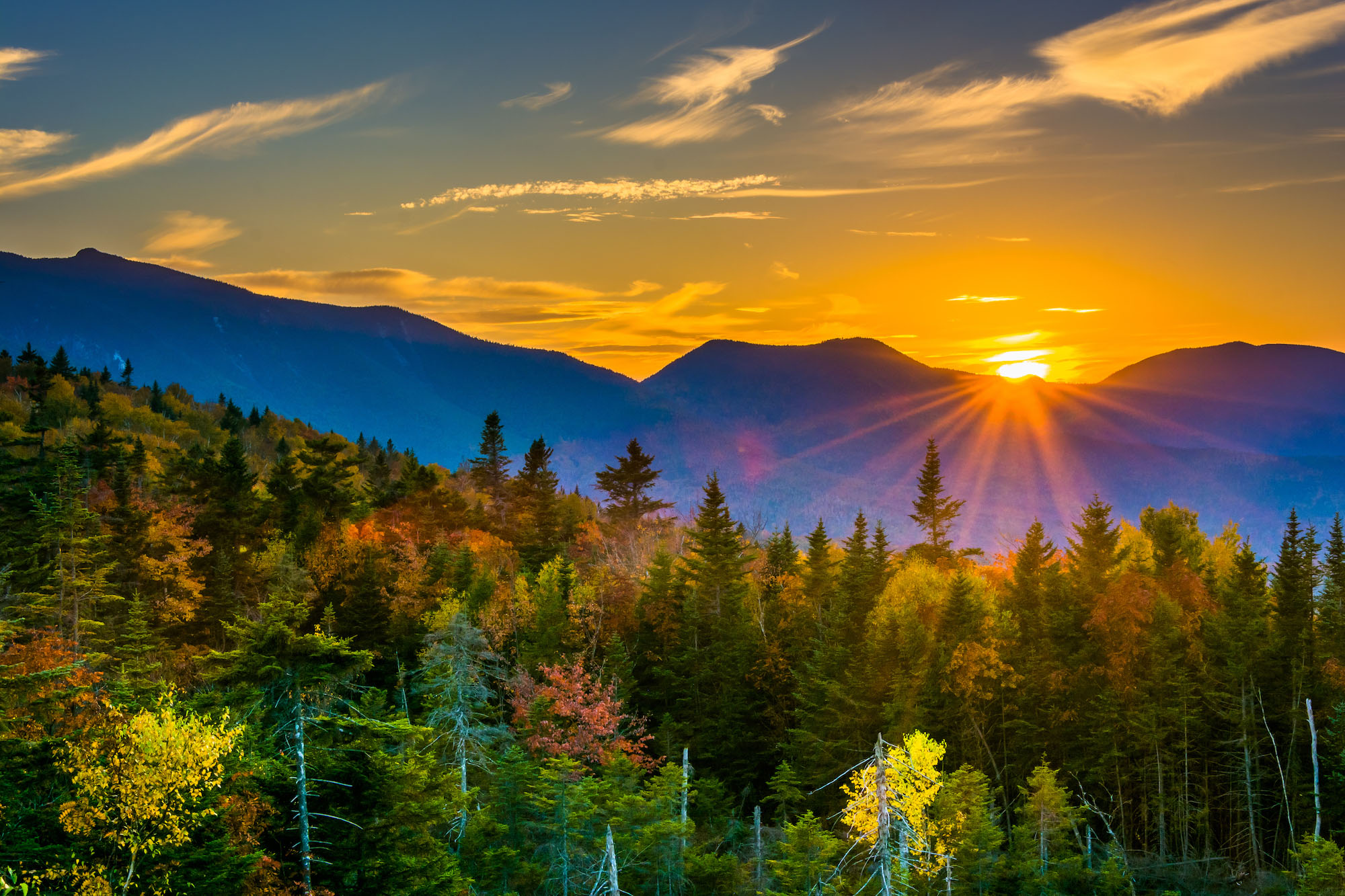 New Hampshire mountains at sunset